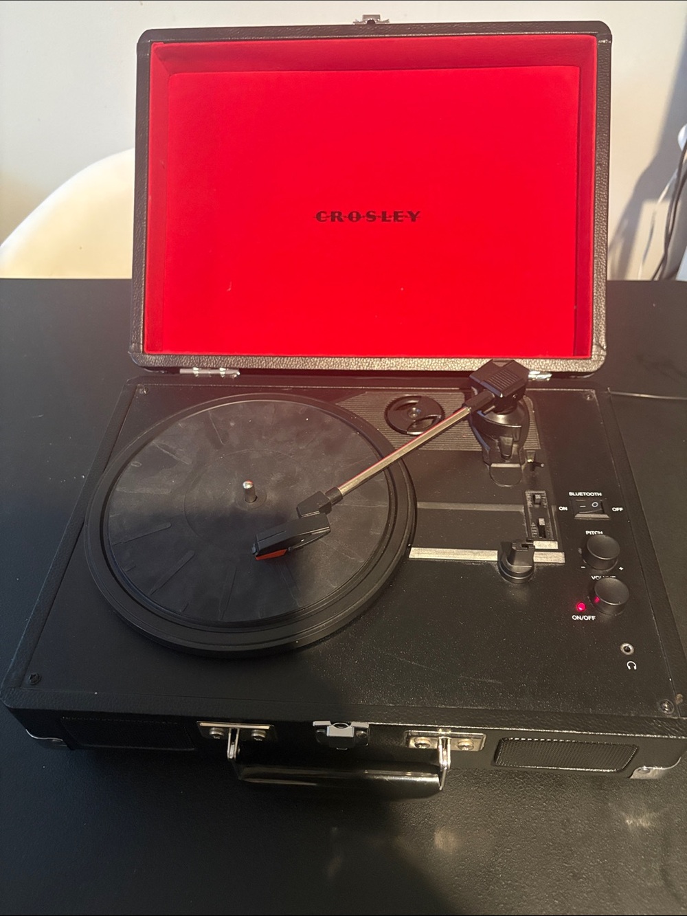 Crosley Portable Suitcase Turntable in Black with Red Liner